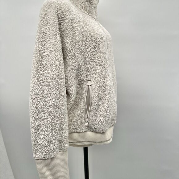Athleta Fleece Jacket XL Tugga Sherpa Ivory Cream Full Zip Cozy Teddy Pockets - Picture 5 of 15